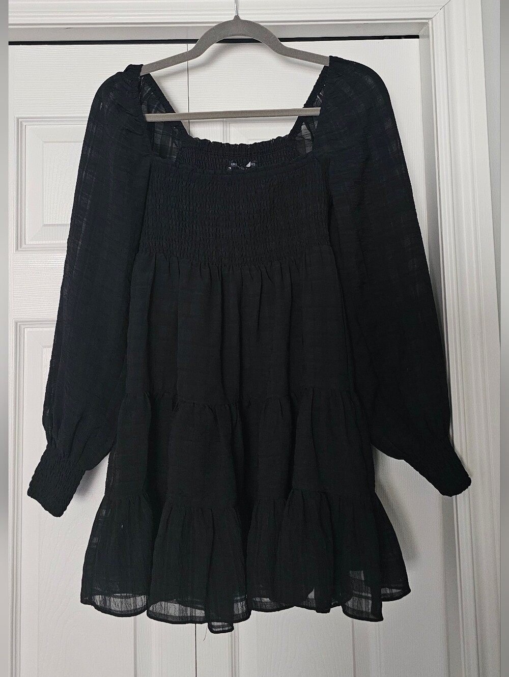 Urban Outfitters Black Smocked Square-Neck Mini Dress